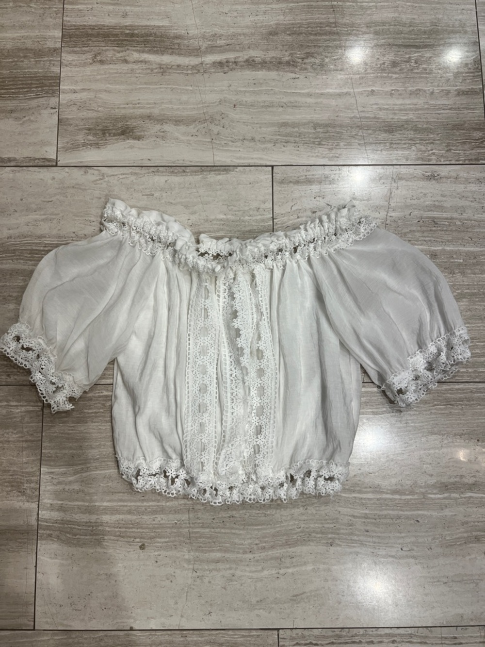 White Lace-Trim Off-Shoulder teen Top